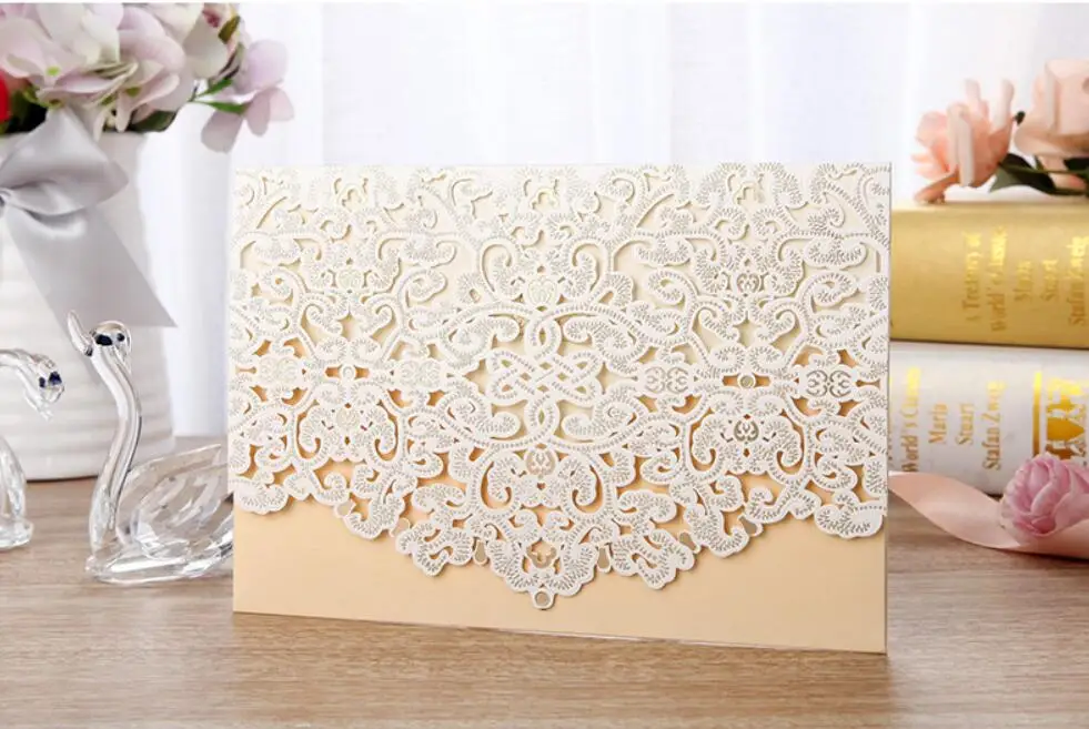 

Customized Laser Cut Floral Invitation Card For Wedding Marriage Engagement Party,Blue White Gold Color,100PCS, Express Shipping