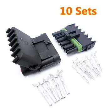 

10 Sets Car Connector Waterproof Enhanced Seal Kits Male Female Plugs 6 Pins Way