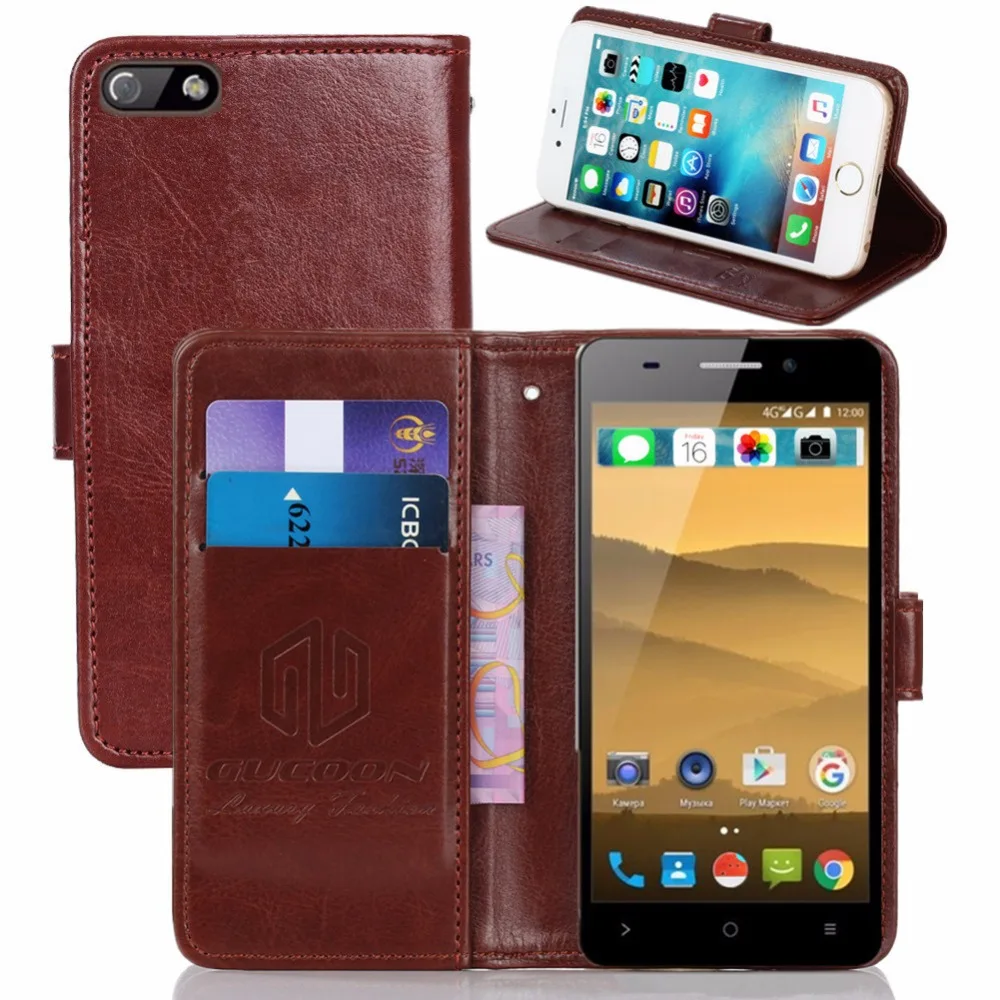 

GUCOON Vintage Wallet Case for Highscreen Power Five Evo PU Leather Retro Flip Cover Magnetic Fashion Cases Kickstand Strap