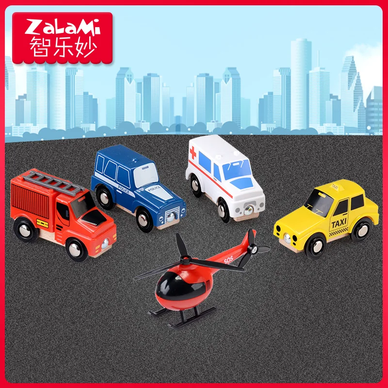 Wooden Emergency Rescue Vehicle Toy Set Taxi Helicopter
