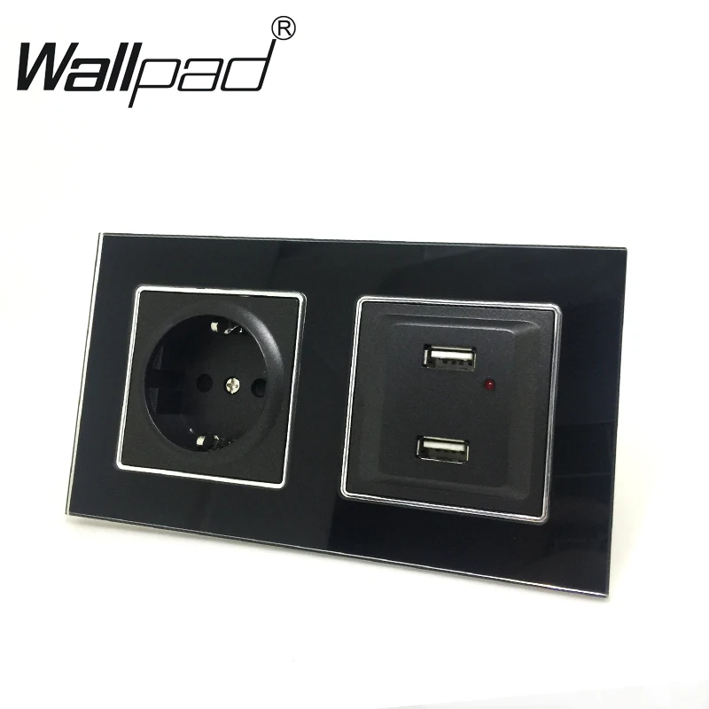  Conector USB + UE con garras Panel de pared de vidrio blanco indicador LED enchufe de la UE con pue