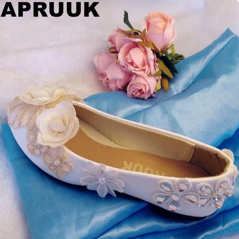 Champagne flowers flats wedding shoes women female ladies sweet