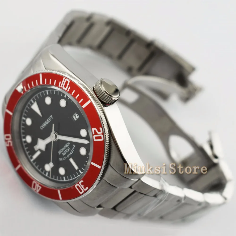41 мм черная Автоматическая Дата relogio masculino неоксидный Cas Cuir Bande montre поверенный браслет hommes Mode Sport En Acier