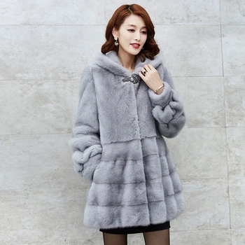 

2017 mink fur coat winter new long hooded mink coat women's fur coat real mink overcoats D040