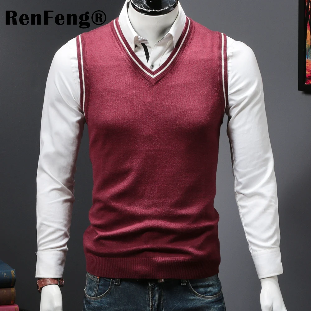 2018 New Arrival Solid Patchwork Sweater Vest Men Cashmere Sweaters Wool Pullover Men Brand V-Neck Sleeveless Jersey Hombre (1)