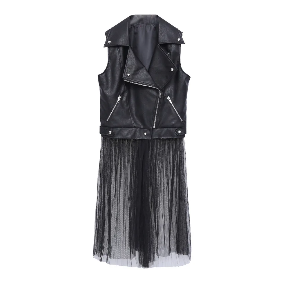 Fashion sexy PU+ gauze dress plus size women