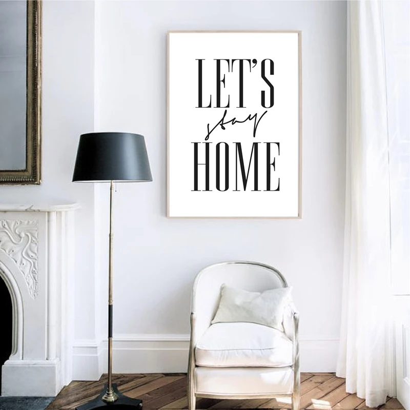 

Lets Stay Home Print Housewarming Gift Modern Minimalism Quotes Wall Art Canvas Painting Nordic Poster for Living Room Decor