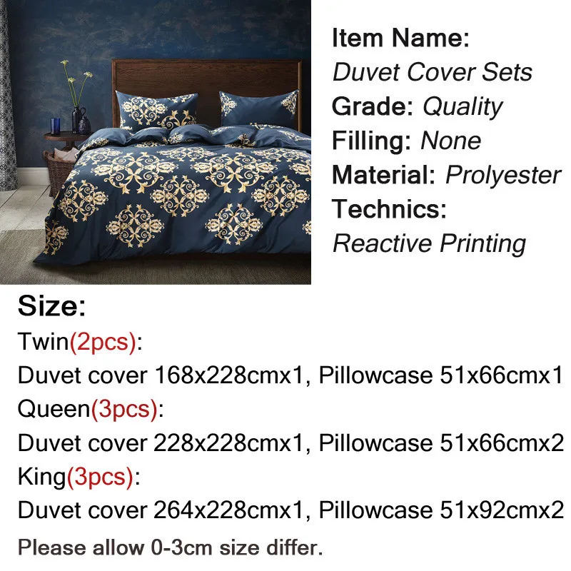 European Baroque Pattern Bedding Set King Navy Blue And Gold