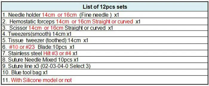 1 комплект, 8 шт., 12 шт., 15 шт., 20 шт., 14 см., хирургические шовные инструменты, набор инструментов для обучения, набор инструментов для школы