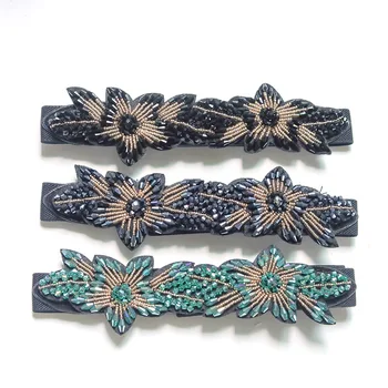 

Handmade Flower Applique Waist Band Elastic Dress Belts Accessories Elegant Ladies Rhinstone Beads Strap Female Waist Belts 2019
