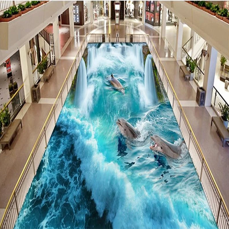 3D самоклеящиеся настенные обои beibehang из пвх на заказ дельфин водопад водостойкая