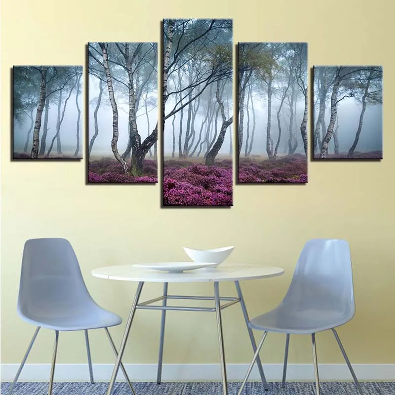 

5D Diamond Picture Embroidery 5 Pieces Foggy Forest Decoration Painting Full Square Drill Sticker Cross Stitch Handmade Wall Art