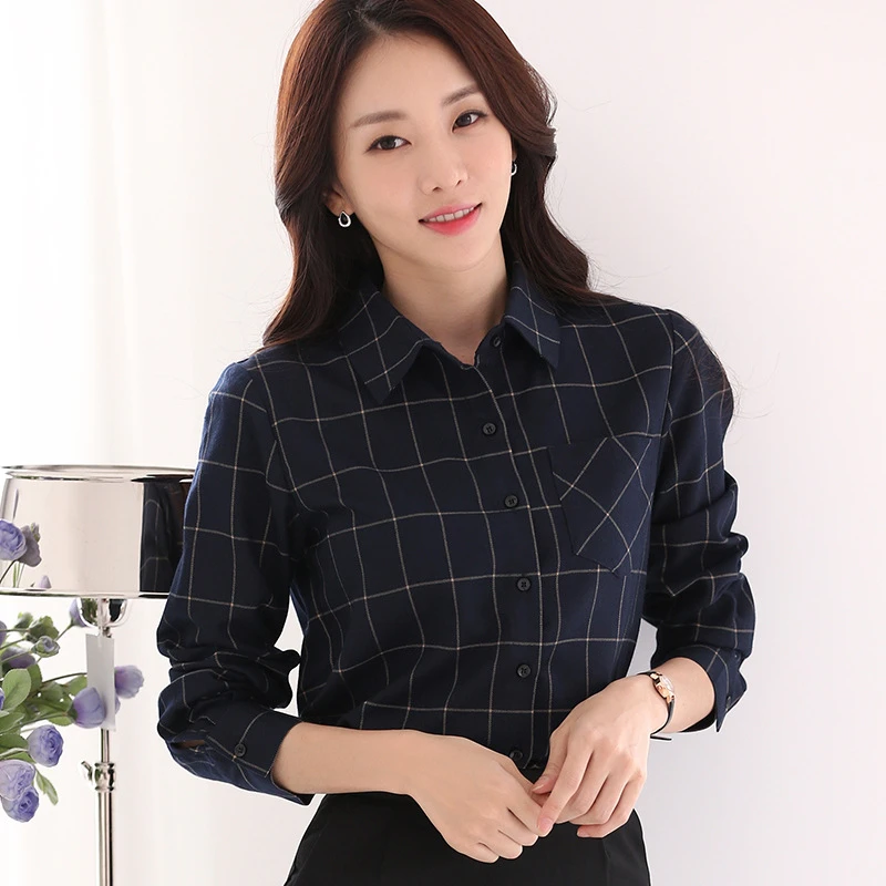 Camisas de manga larga a cuadros para Mujer, blusa de con bolsillo, grande 4XL, para invierno, nueva|Blusas y - AliExpress