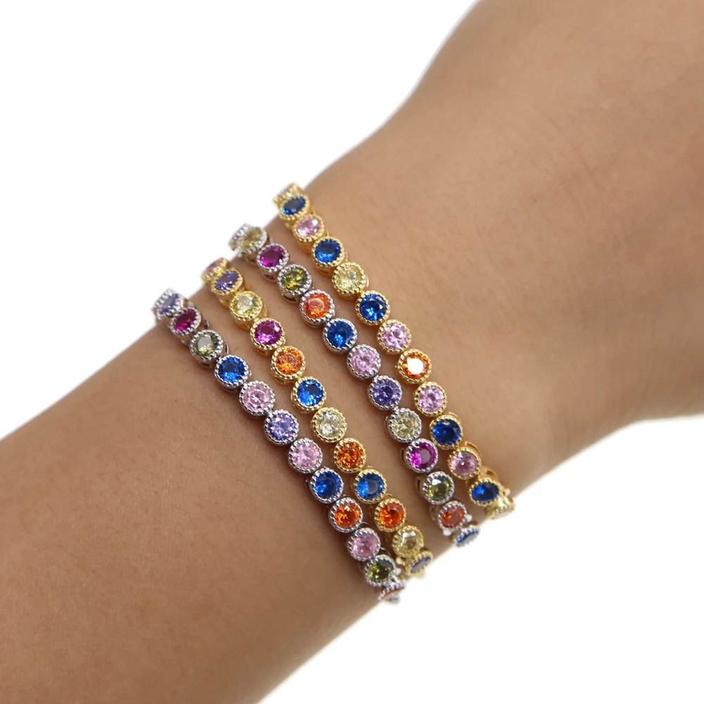 

Bohemia Rainbow Crystal Bracelets For Women Colorful CZ Adjustable Length Link Chain Bracelets Jewelry For Beach Party Gifts