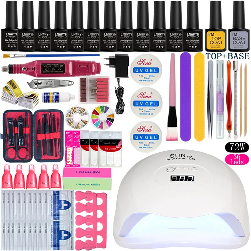 

Manicure Set For Nail Kit 72W UV Lamp Dryer Nail Set with Nail Drill Machine 12 pcs Nail Gel Polish Soak Off Manicure Tool Kit