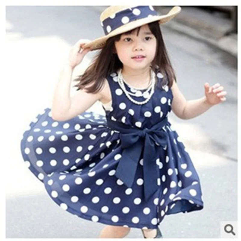 

2019 new female children's wear children's dress bowknot wave point sleeveless dress fashion princess dress F0401wy05