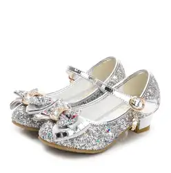 Разнопарая детская обувь для девочек на высоком каблуке Горячая распродажа новые детские розовые золотые серебряные туфли студенческие