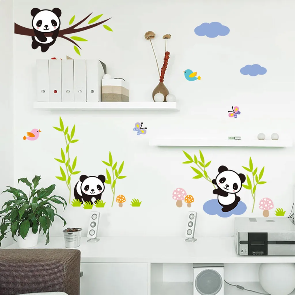 Çıkarılabilir Erken Eğitim yatak odası sanatsal fresk Panda bambu Ev Çıkarılabilir Erken Eğitim yatak odası sanatsal fresk Panda bambu Ev