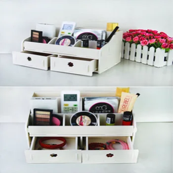 

White waterproof simple storage box European green wood 30X18X15cm cosmetic debris desktop multifunctional home tools