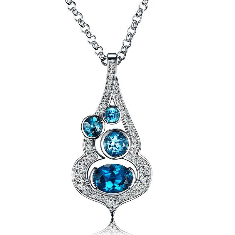 5.5ct Natural Blue Topaz Pendant Necklaces for Women Jewelry Romantic