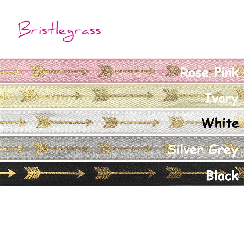 

BRISTLEGRASS 5 Yard 5/8" 15mm Gold Arrow Foil Print Shiny Fold Over Elastics FOE Satin Bands Headband Hairband Dress DIY Sweing