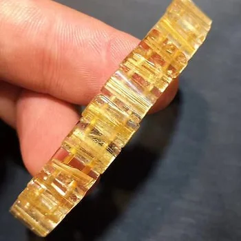 

10x6mm Natural Gold Rutilated Quartz Crystal Rectangle Beads Bracelet For Woman Man Healing Stone Party Anniversary New Gift