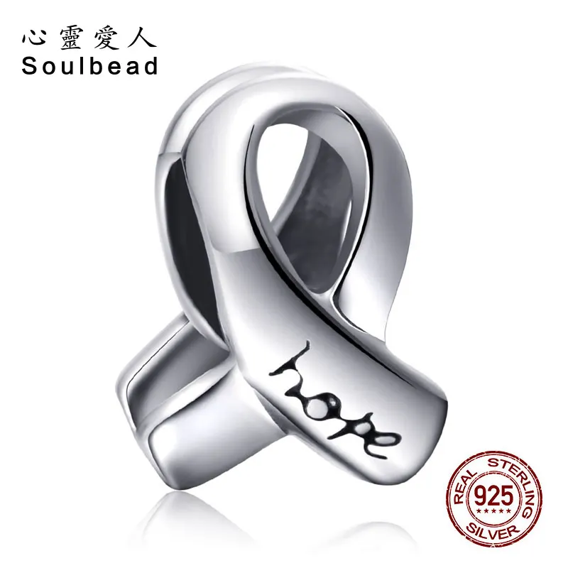 Soulbead Fit Pandora талисманы Серебро 925 оригинальная лента для оповещения о раке груди Hope очаровательные бусины талисманы Браслеты DIY ювелирные изделия