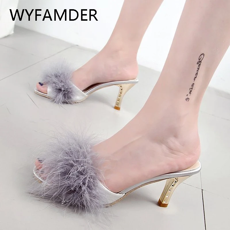 WYFAMDER/Лидер продаж 2020 года пикантные женские шлепанцы на меху туфли лодочки с