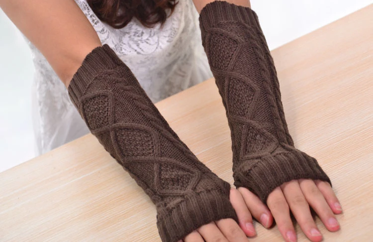 1 Pair Fashion Autumn Winter Spring Warm Women Ladies Girl Solid Gloves Arm Warmer Long Fingerless Xmas Knitting Wool Mittens