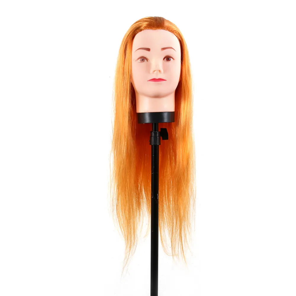 

1 Pcs Hairdressing Practice Training Hairdressing Mannequin Doll Mannequin Head Long Human Hair Model With Clamp Gold