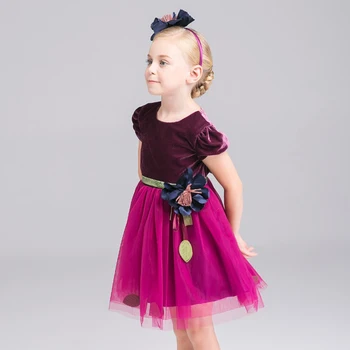 

Brand Purple Party Mesh Dress Baby Elegant Velvet Winter Evening Kids Dress 3 4 5 6 7 8 years