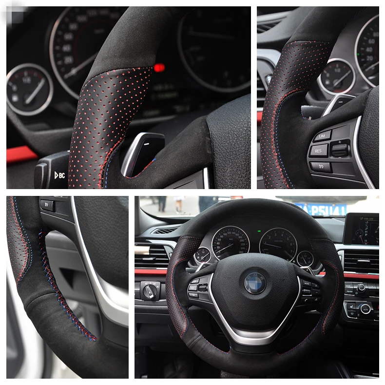 BANNIS рука сшитый черный кожаный черная замша рулевого колеса автомобиля крышки для BMW320i 328i 320d F20 F30