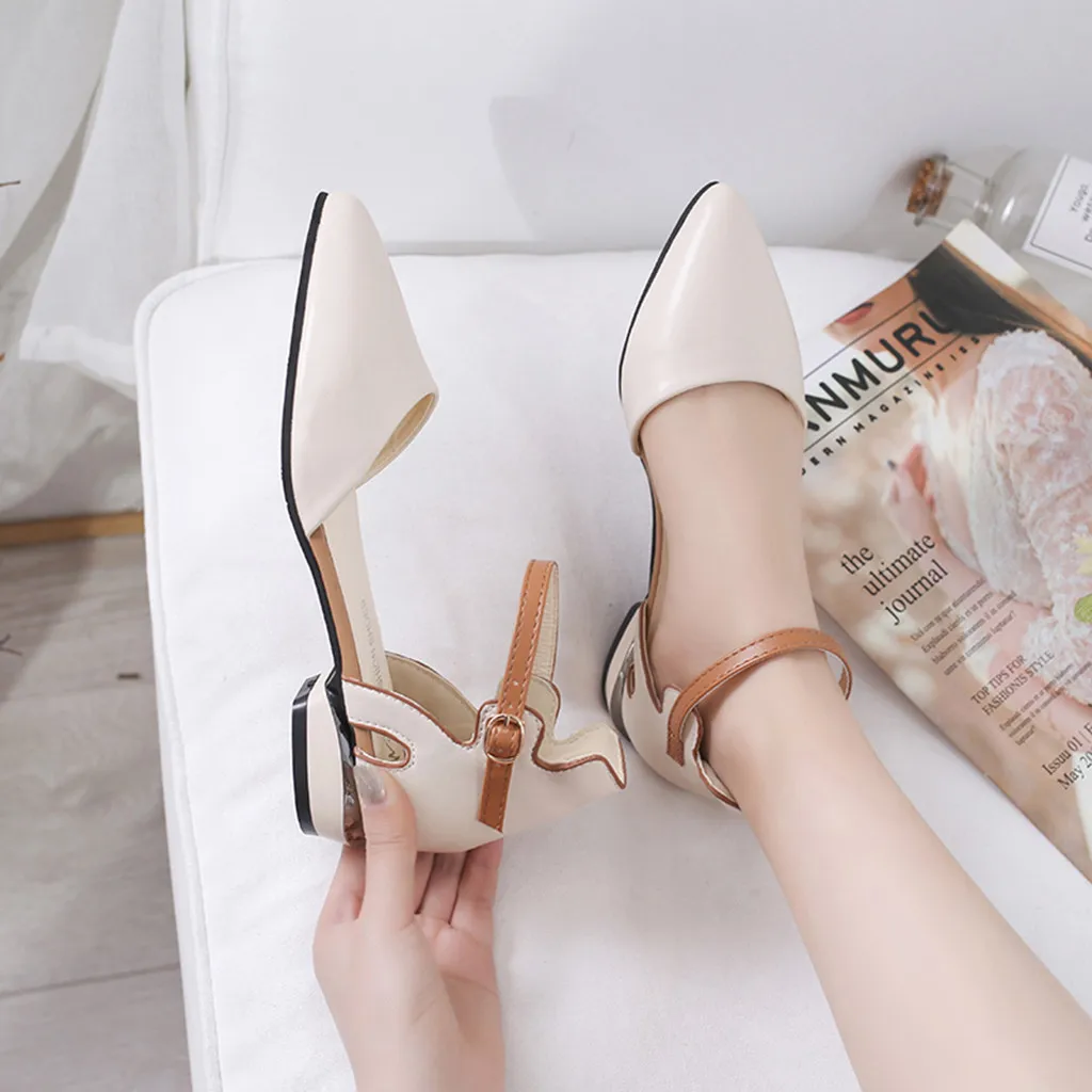 SAGACE Женская мода повседневное Твердые острый носок сандалии на квадратном каблуке туфли с ремешком и пряжкой пикантные высокое качество