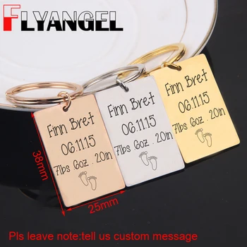 

FLYANGEL Fashion Custom Engraved Baby Keepsake Baby Announcement Keyring Key Holder Jewelry Baby Footprint Bag Charm Gifts