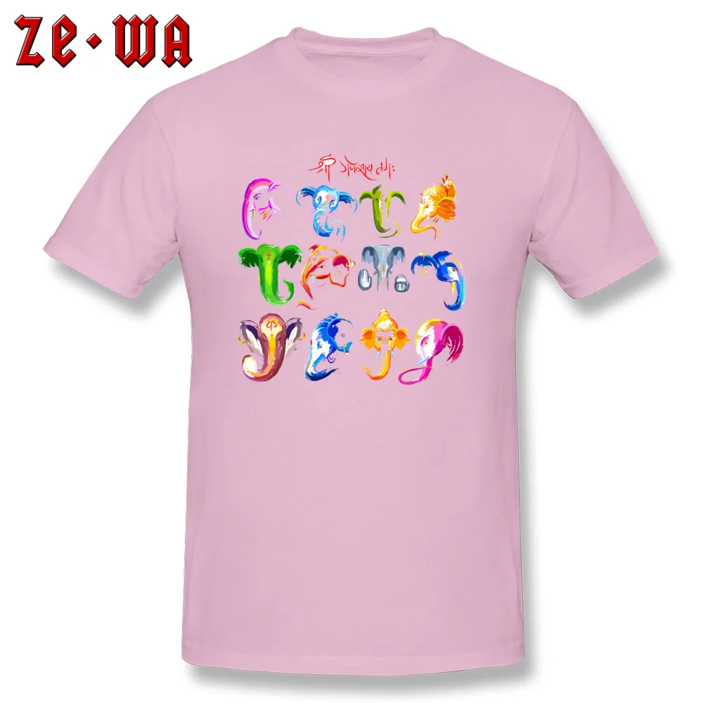 ganesha siddhivinayak temple mumbai deity New Coming Men's T-Shirt Round Collar Short Sleeve 100% Cotton Tops & Tees Tshirts ganesha siddhivinayak temple mumbai deity pink