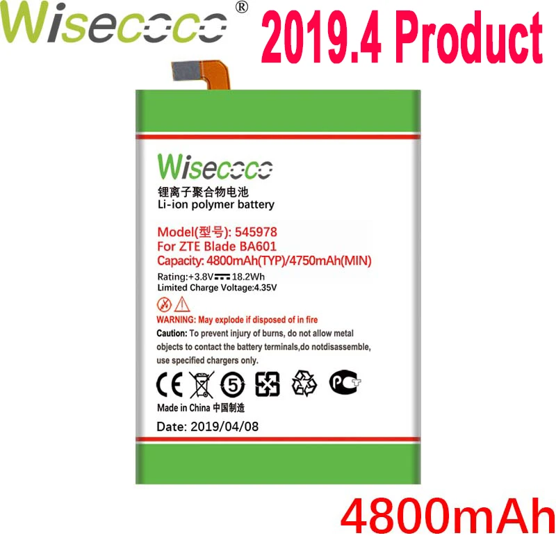 

Wisecoco 4800mAh 545978 Battery For ZTE Blade BA601 A601 Mobile Phone Latest Production High Quality Battery+Tracking Number
