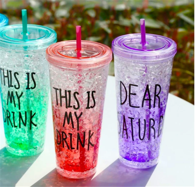 Creative Summer ice Cup Colourful fruit juice drink cup Double deck Plastic drinking Ice cool