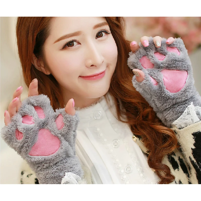 New Lovely Fluffy Bear/Cat Plush Paw/Claw Gloves Novelty Halloween Soft
