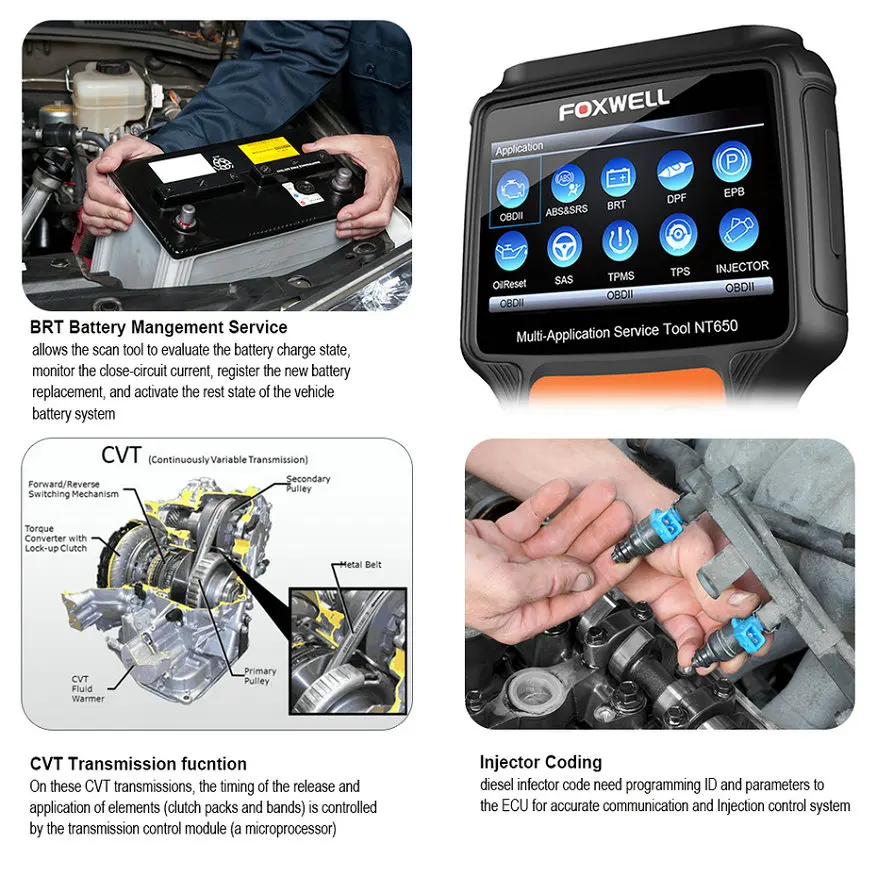 Foxwell NT650 OBD2 автоматический сканер ABS подушка безопасности SAS EPB DPF TPMS сброс масла инжектор ODB2 автомобильный диагностический инструмент OBD 2 Автомобильный сканер