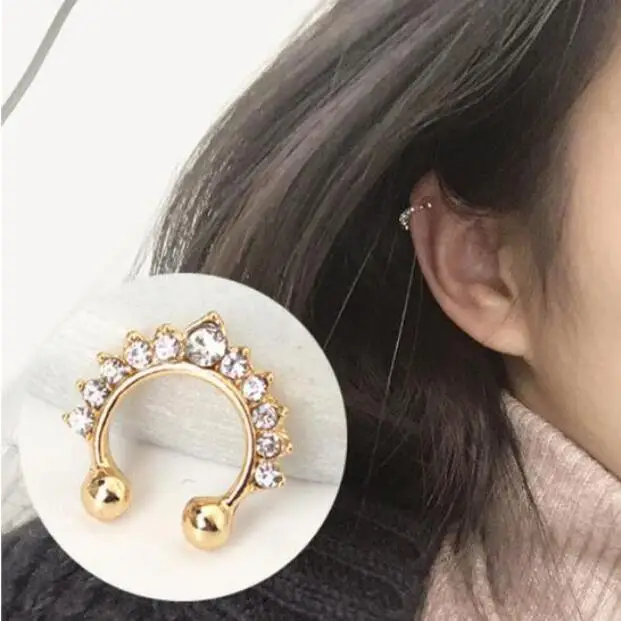 

2018 Gothic punk Vintage simple men and women personality U-shaped star with Imitation crystal ear clip False nose ring 1pcs