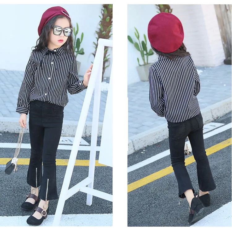 baby teenage girls striped blouses long sleeve cotton tops kids black white shirts for little girls children school clothing  (7)