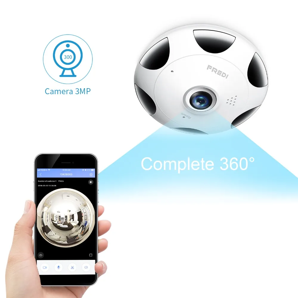 FREDI 3.0MP IP камера 1536P HD беспроводная WiFi 360 градусов панорамная рыбий глаз камера видеонаблюдения инфракрасная камера ночного видения CCTV