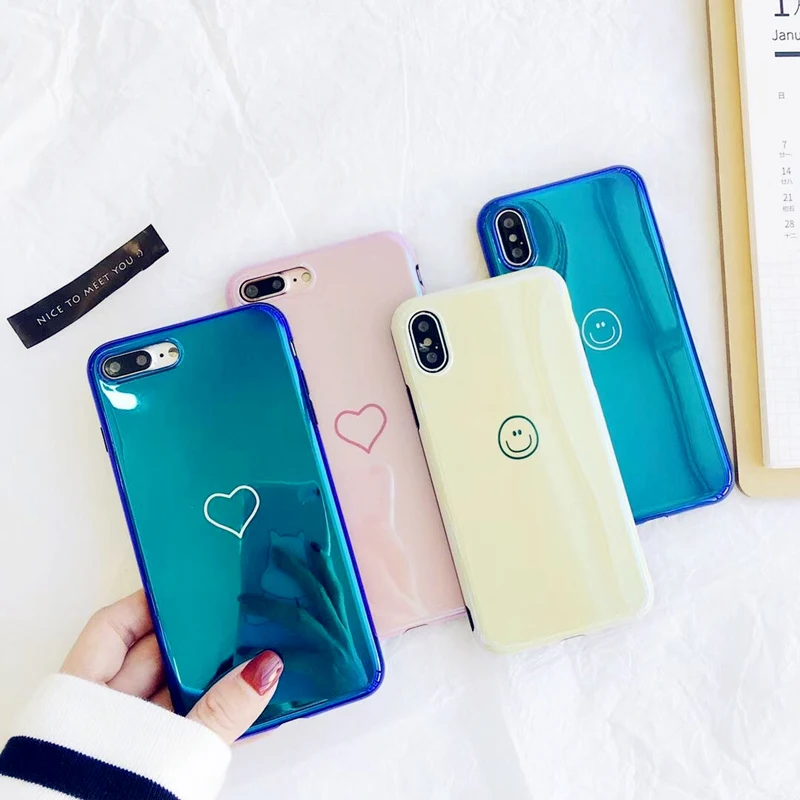 

Aoweziic Lovers of blue love fall For iPhone7plus soft package mobile phone shell smiling 8/6s Plus X XS tide brand small fresh