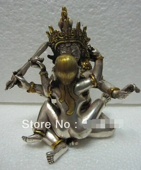 

B0601 Tibet Silver Gilt Bronze Manjushri Consort Yabyum Buddha Statue 5.5''