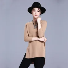 Женский свитер пуловеры длинный рукав вязаный свитер джемпер Свободный Повседневный чистый кашемир круглый вырез длинный зимний свитер