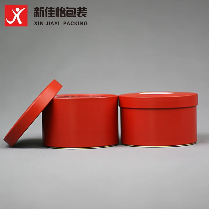 

Xin Jia Yi Packing Round Cookies Tin Spice Tin With Window Custom Print Tea Tin Small Empty Aluminum Candy Tins