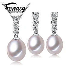FENASY esterlina 925 joyería de plata de la joyería de la perla natural de agua dulce verdadera perla sistema de la joyería para las mujeres 2016 nuevo