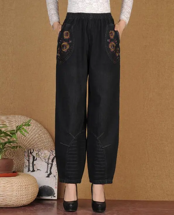 Nueva 2019 Suelto Caliente Vaqueros Mujeres Ancho Primavera Gran 5xl Alta Bordado Cintura Moda De Yardas L Negro Pantalones qYPIx4