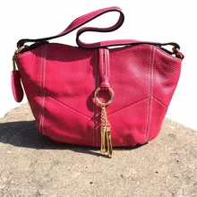 Hochwertige frauen Aus Echtem Leder Handtasche Kleine Rote Clutch Schulter Tote Quaste Knödel Umhängetasche