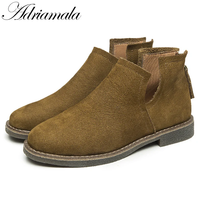 Genuine Leather Chelsea Boots Women 2017 New Autumn Round Toe Square Heel Suede Ankle For Low Adriamala | Обувь
